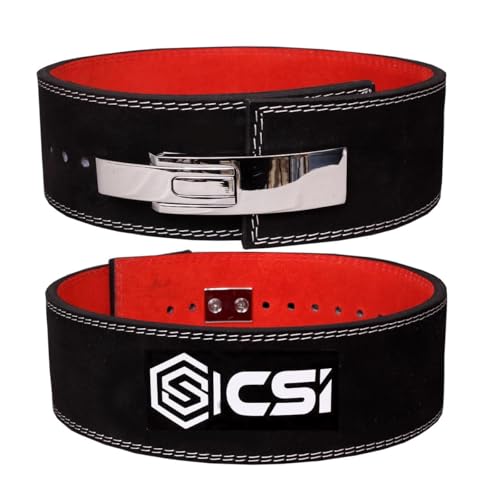 Image of CSI Weight Lifting 10MM Lever Belt for Men & Women Professional Weight LiftingBelt Genuine Suede Leather with Heavy Duty Buckle Powerlifting Belt for Lower Back Support, Multipurpose Gym Workouts Deadlifts Squats Powerlifting 4 inch Wide Black Gym Belt (Red - Black, S)