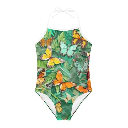 Image of Cute Backless One Piece Swimsuits for Girls Adjustable Halter Strap Bathing Suit Beach Swimwear for Girls