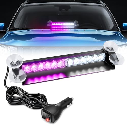 Image of Nilight 12LED Traffic Advisor Strobe Light Bar Purple White Hazard Safety | Emergency Warning Dash Front /Rear Windshield Flashing Lights for Cars Trucks Police Firefighter Plow Construction Vehicles