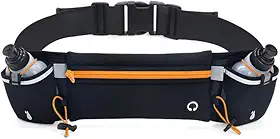 Cinto de Hidratação para Corrida com Garrafas, Pochete Esportiva com Suporte para Garrafa de Água, Bolsa de Cintura com Porta Celular para Corrida e Caminhada (Laranja)