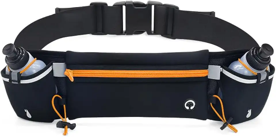 Cinto de Hidratação para Corrida com Garrafas, Pochete Esportiva com Suporte para Garrafa de Água, Bolsa de Cintura com Porta Celular para Corrida e Caminhada (Laranja)