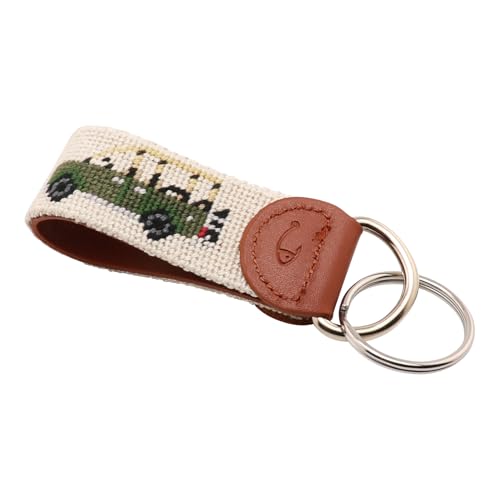 Image of Leather Hand-Stitched Needlepoint Key Fob or Key Chain