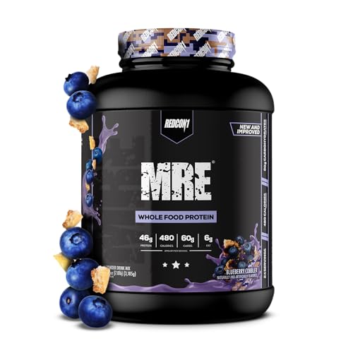 REDCON1 MRE Protein Powder, Blueberry Cobbler - Meal Replacement Protein Blend Made with MCT Oil & Whole Foods - Protein with Natural Ingredients to Aid in Muscle Recovery (25 Servings)