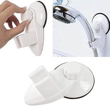 GHANU Shower Head Holder with Suction Cup/Adjustable Shower Head Holder Bathroom Wall Mounted Bracket with Sucker-White Shower Head