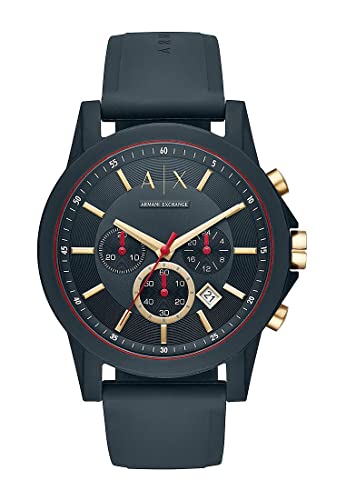 Armani Exchange Reloj Hombre, Movimiento cronógrafo, 47mm Caja de silicona azul con correa de silicona, AX1335