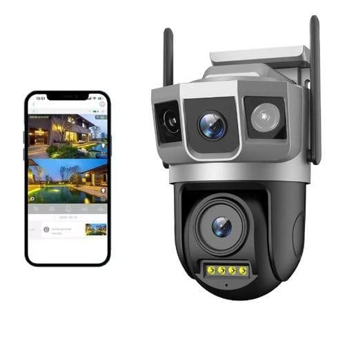 Image of securinnov 6MP WiFi Dual Lens Outdoor PTZ CCTV Camera | 360 Rotation | Color Night Vision | Motion Detection | Two-Way Audio | Wireless Home Security with Mobile App V380 Pro (New Dual Lens PTZ)