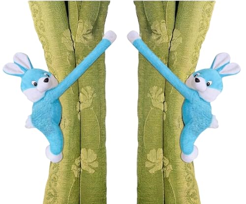Image of Tickles 2 Pcs Rabbit Soft Plush Toy Curtain Tiebacks Holder Clip for Children Living Room Decoration Accessories Window Curtain Decoration (Size: 28 cm Color: Sky Blue)