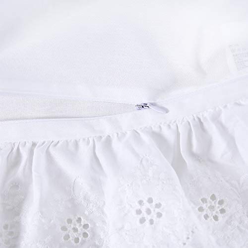 Ruffle Euro Sham Cover White Lace Eyelet European Pillow Covers 26X26 Scalloped Large Farmhouse Square Shabby Chic Set Of 2 Ruffled Euro Pillowcases Pretty Country Rustic Cotton #TOP4