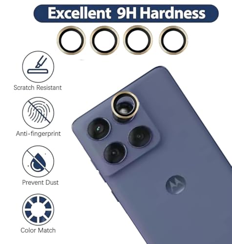 Image of FabeKee Tempered Glass Camera Lens Protector For Motorola Edge 70 9H Hardness, Full Coverage Anti Scratch Camera Metal Ring Gold