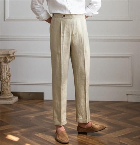 Men Dress Pants Linen Flat Front Pants Lightweight Mens Chino Pants Business Party Beach Wedding3