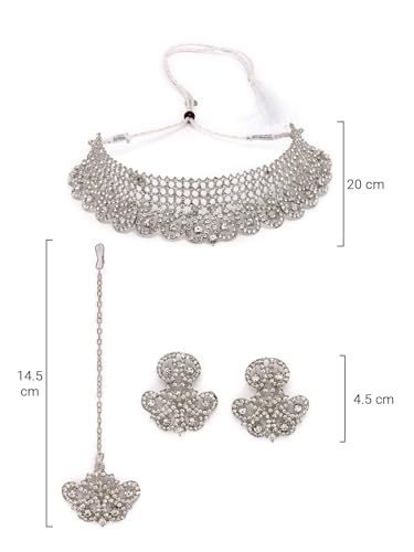 Elegant Rhodium Plated AD Stones Choker Necklace Set
