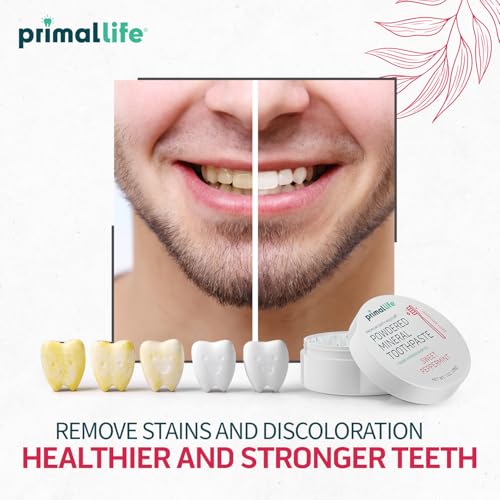 Image of Primal Life Organics - Dirty Mouth Toothpowder, Tooth Cleaning Powder, Flavored Essential Oils with Natural Kaolin & Bentonite Clay, Good for 200+ Brushings, Organic, Vegan (Sweet Peppermint, 1 oz)