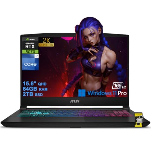 Image of msi Katana 15 HX Gaming Laptop 15.6 inch QHD 165Hz 100% DCI-P3 Intel 16-core i7-14650HX (>i9-12900H) 64GB DDR5 2TB SSD GeForce RTX 5070 DLSS4 (Up to 798 AI Tops) RGB Backlit Type-C Win11Pro ICP Acc