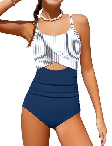 Image of Girl Swimsuit One Piece Cutout Ruched Bathing Suit for Girls Color Block Adjustable Straps Pad Swimwear 9-18y