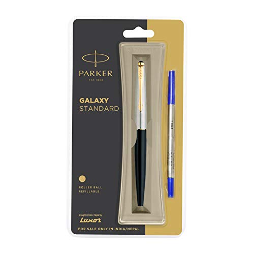 Image of Parker Roller Ball Pen Gift Set - with Round Key Chain Galaxy Standard Gold Trim Roller Ball Pen - Black