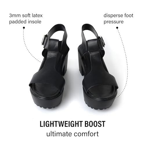 J. Adams Corby Platform Sandal - Low Heel T-Strap Open Toe Flatform Ankle Strap, Black Pu, 8.53