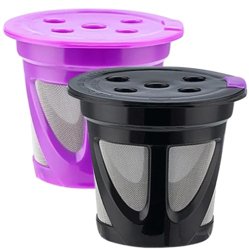 PRETYZOOM 2 Cápsulas de Café Reutilizables Tapa, Filtro de Plástico y Malla de Acero Inoxidable, Color Púrpura y Negro, Compatibles Cafeteras de Cápsulas, Preparación Rápida y Fácil