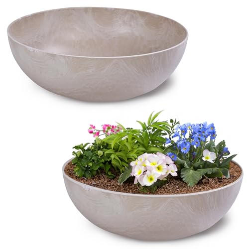 matches21 HOME & HOBBY Vaso per piante da esterno in colori sabbia marmorizzato 25 x 9 cm come fioriera resistente alle intemperie