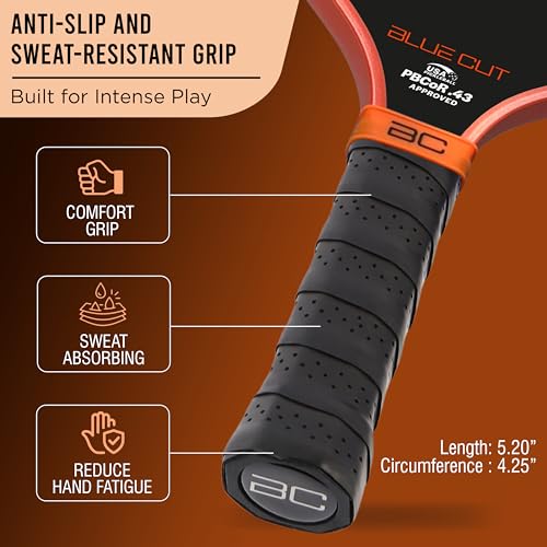 Blue Cut Pickleball Paddle – USAPA Approved Pickleball Paddles Racket with T700 Carbon Fiber, 16mm Honeycomb Core, Spin Surface, Pro Power Speed & Control – Includes Carry Bag - image 4