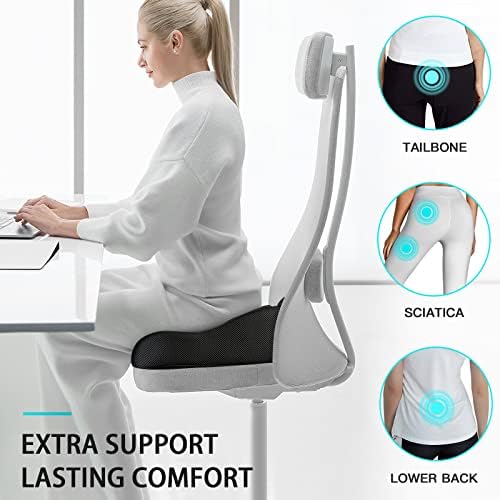 Benazcap Memory Seat Cushion for Office Chair Sciatica & Back Pain Relief Memory Foam Firm Coccyx Pad for Car, Wheelchair, Gaming chair and Desk Chair