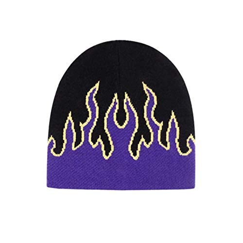 AIMICONG Beanie Herren Unisex Flame Beanies Hüte Für Frauen Und Männer Warm Gestrickte Hip Hop Beanie Caps Herbst Winter Casual Streetwear Blau Cover