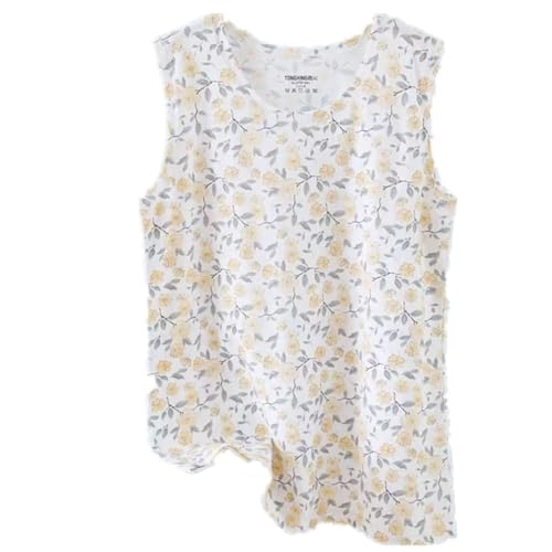 MIXZONES Middle Elderly Women's Tank Top for Summer Sleeveless Scoop Neck Workout Loose Fitted Basic Cami (US, Alpha, Large, Regular, Regular, Yellow)
