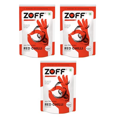 Image of Zoff Red Chilli Powder with Natural Oils | Premium-Quality, Pure & Unadulterated Lal mirch powder - Sourced from Hand-Picked Red Chillies | Freshness & Aroma Preserved | Mirchi Powder 600gms (3*200g)