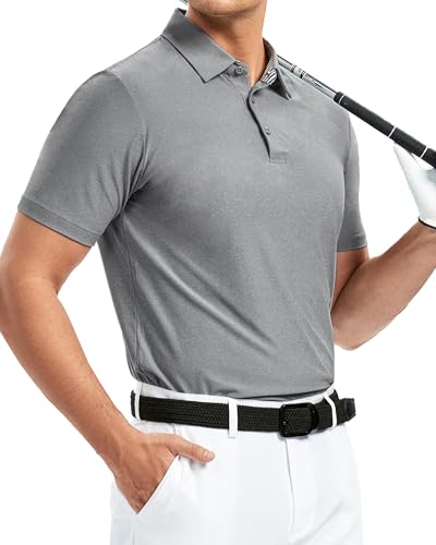 Alex Vando Mens Golf Shirt Moisture Wicking Quick-Dry Short Sleeve Casual Polo Shirts for Men,Grey,XXL