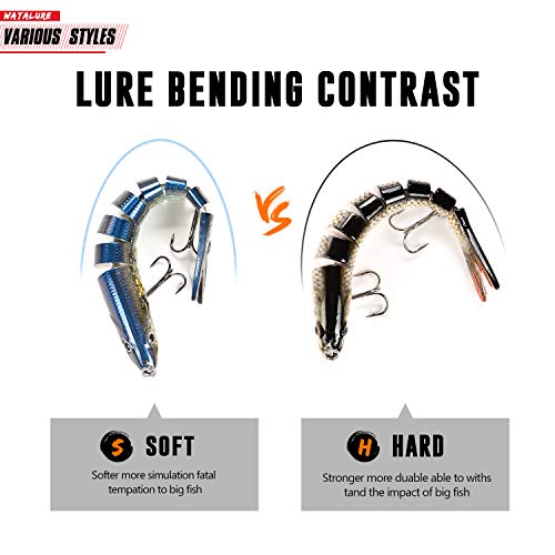 watalure Bass Fishing Lure, Pack of 3, 8 Segment Lifelike Multi Jointed Swimbait Slow Sinking Glidebait for Bass Trout Freshwater Saltwater