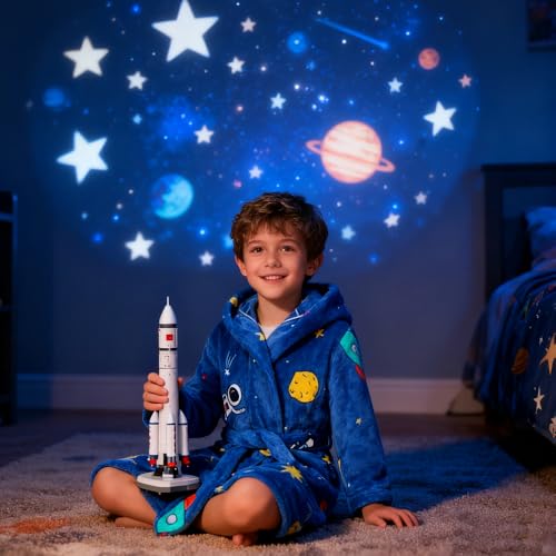 Image of Kids Bathrobe Hooded Plush Fleece Robe for Girls Boys
