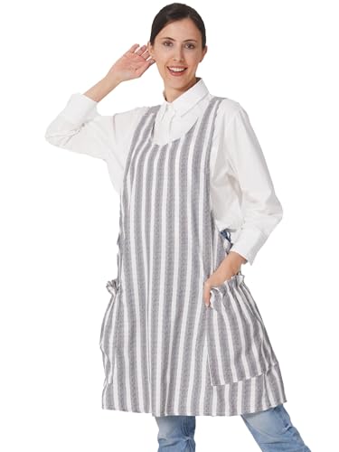 Image of Cozy Adjustable Cross Back Aprons for Women with Pockets Cotton Linen Cooking Kitchen Baking