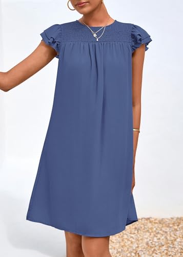Image of KIRUNDO Wedding Guest Shift Dresses for Women Short Spring Summer Ruffle Cap Sleeve Chiffon Babydoll Flowy Mini Sundress