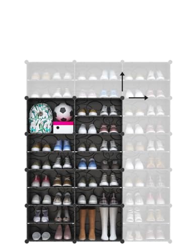 Image of Kuber Industries Shoes Cabinet |2 Column 4-Tier Foldable Shoe Rack Organizer for Closet | Plastic Shoe Shelf Collapsible Shoes Storage Box | Shoe Cabinet with Lids | JL2C4TBK | Black