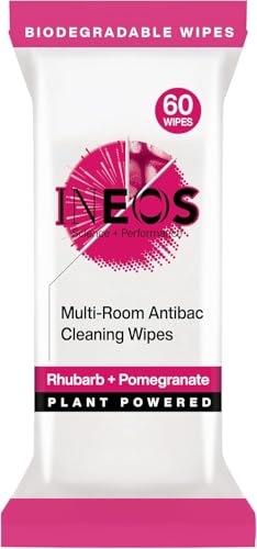 INEOS Next-Gen Antibac Multi-Room Disinfectant Biodegradable 60 Wipes, Rhubarb + Pomegranate, Kills 99.9% of Bacteria + Viruses, Plant Powered, Packaging May Vary