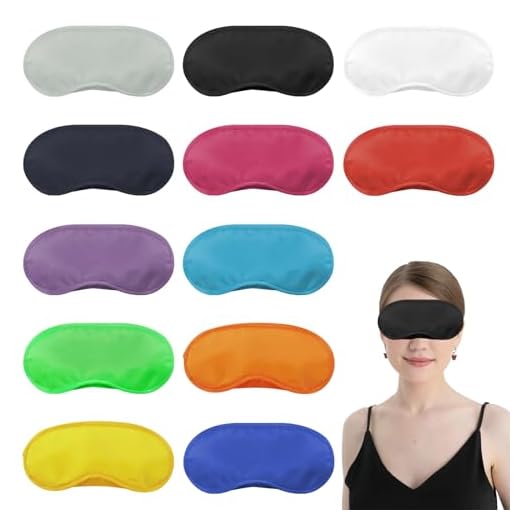 keyxer 12 Pièces Multicolor Bandeau Yeux Sommeil, Masque Nuit Sommeil, Masque Yeux Nuit, Bandeau Yeux lot, Masque de Sommeil Bandeau Léger Avec Coussinet Nasal et Sangles Elastiques, pour Voyage