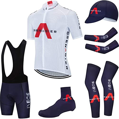 Herren Fahrrad Trikot Kurzarm Radsport Trikot Set Atmungsaktiv Schnell Trocken Radfahren Kleidung mit Bib Shorts Mit 3D Sitzpolster MTB, Rennrad (Weißer sechsteiliger Anzug,L) Cover