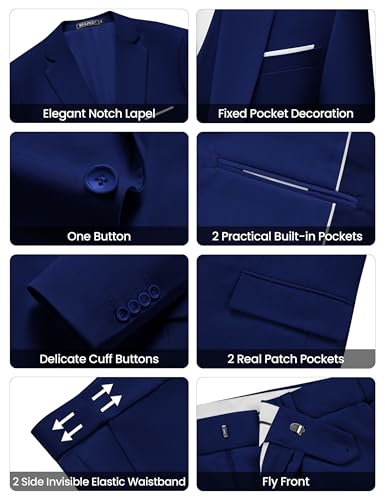 Image of WULFUL Men's Slim Fit Suit One Button 3-Piece Blazer Dress Business Wedding Party Jacket Vest & Pant