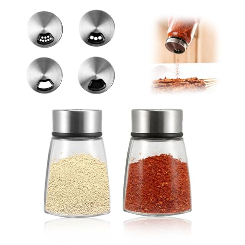 Yadiraom 2 PCS GewüRzgläSer 150 ML Gewürzgläser Mit Drehdeckel Mit 3 Arten Von GewüRzlöChern Gewürzstreuer Glas Borosilikatglas Gewürzstreuer Groß für der Küche Grillen im Freien