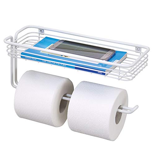 mDesign Toilet Tissue Paper Holder and Multi-Purpose Shelf - Wall Mount Storage Organizer