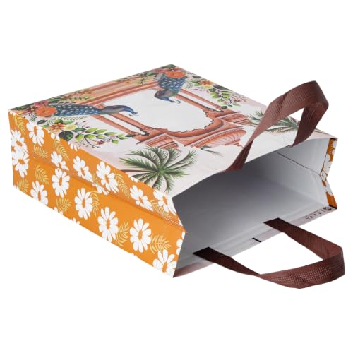 Image of Lavya Medium Size Return Gift Bags | Reusable Non-Woven Metallic Laminated Matt Finish Carry Bags for Weddings, Traditional Gifting, Shagun, Jewellery, Sweets & Dry Fruit Boxes (Peacock Mahal, M-10x12x4, Pack of 50)