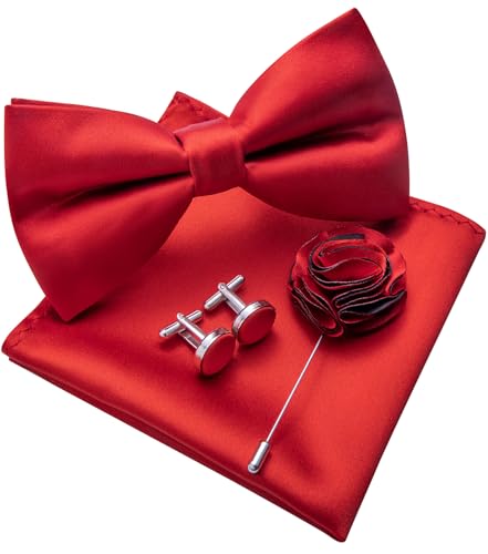Image of Solid Color Bow Ties for Men Silk Pre-tied Tuxedo Bowtie Set 4PCS