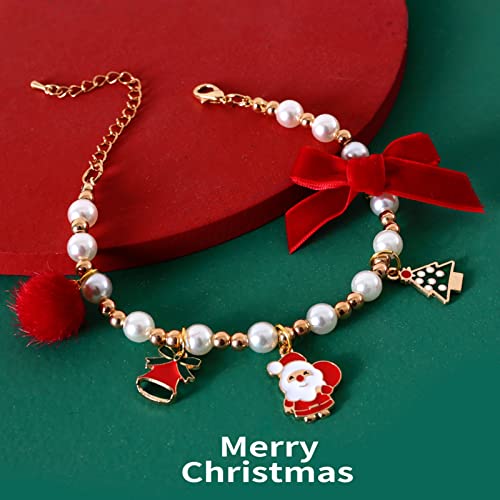 Hunde-Perlen-Halsband, 1 Stück, Haustier-Perlen-Halskette, verstellbare Perlen, Hunde-Halskette mit süßem Weihnachtsanhänger und Schleife, für Hunde, Katzen, Welpen, Katzen, Weiß, S