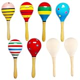 Darovly 6Pcs Fiesta Wooden Maracas(Random Color) + 2Pcs DIY Wood Maracas Unfinished Hand Painted Mar