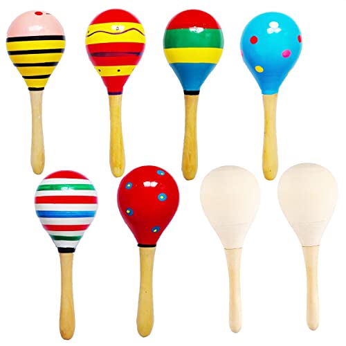 Darovly 6Pcs Fiesta Wooden Maracas(Random Color) + 2Pcs Diy Wood Maracas Unfinished Hand Painted Maracas For Painting Craft Mexican Fiesta Cinco De Mayo Party Carnival Props Or Gifts(7.87Inch/20Cm) #TOP5