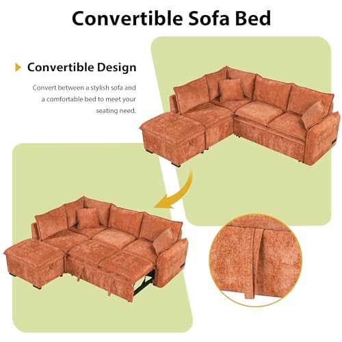 Image of ERYE 82.5 inch L-Shaped Left Facing Corner Sleeper Sectional Sofa with Pull Out Sleeper Couch Bed for Living Room,L-Shaped Boucle Upholstered Convertible Sofabed W /Storage Ottoman