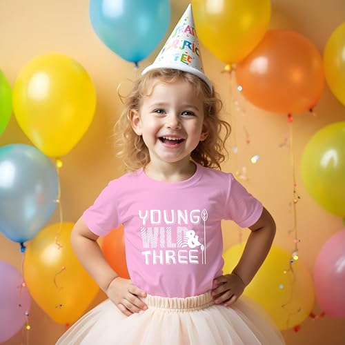 Image of Young Wild and Three Girl 3rd Birthday Outfit Toddler Shirts 3 Year Old Girls Third Party Tshirt