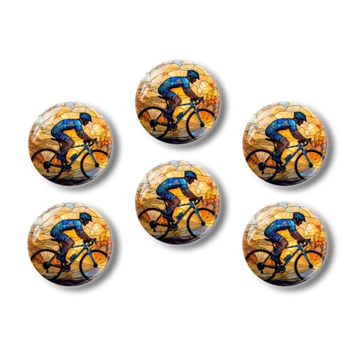 Glass Refrigerator Magnets 6Pcs, Cyclist in Blue Jersey