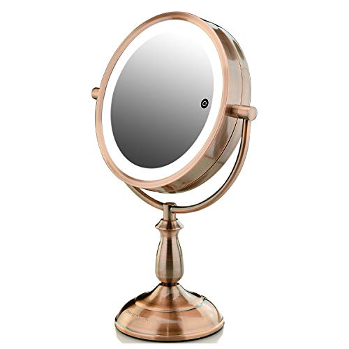 Ovente 7.5 Inch Lighted Tabletop Vanity Makeup Mirror with 10X Magnification 3 Tones