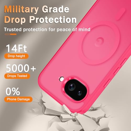 Image of for Google Pixel 10a Case, Matte Magnetic Phone Cover [with 1 Screen Protector] [Support for MagSafe] [Shockproof Military Grade Protection] Translucent Frosted Back, Hot Pink