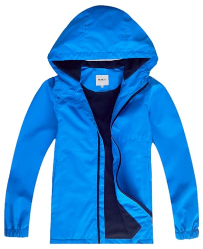 Image of Boys Girls Rain Jackets Waterproof Hooded Fleece Raincoats Lightweight Windbreakers for Kids